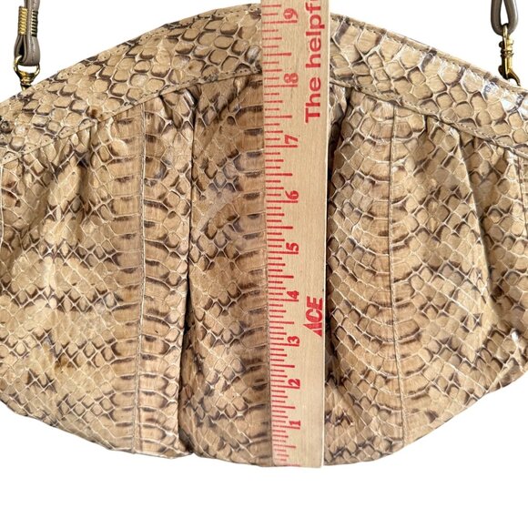 Divina Leather Genuine Snakeskin Print Strap Crossbody Bag Women's Beige Brown - Picture 4 of 7